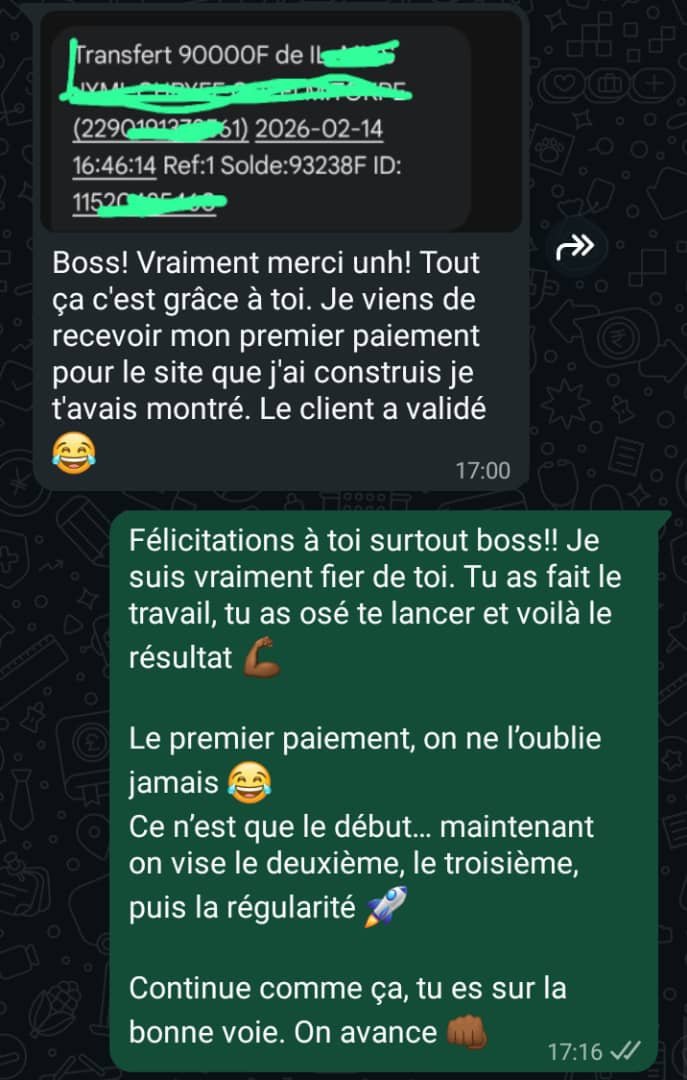 Témoignage réel: premier paiement reçu pour un site construit